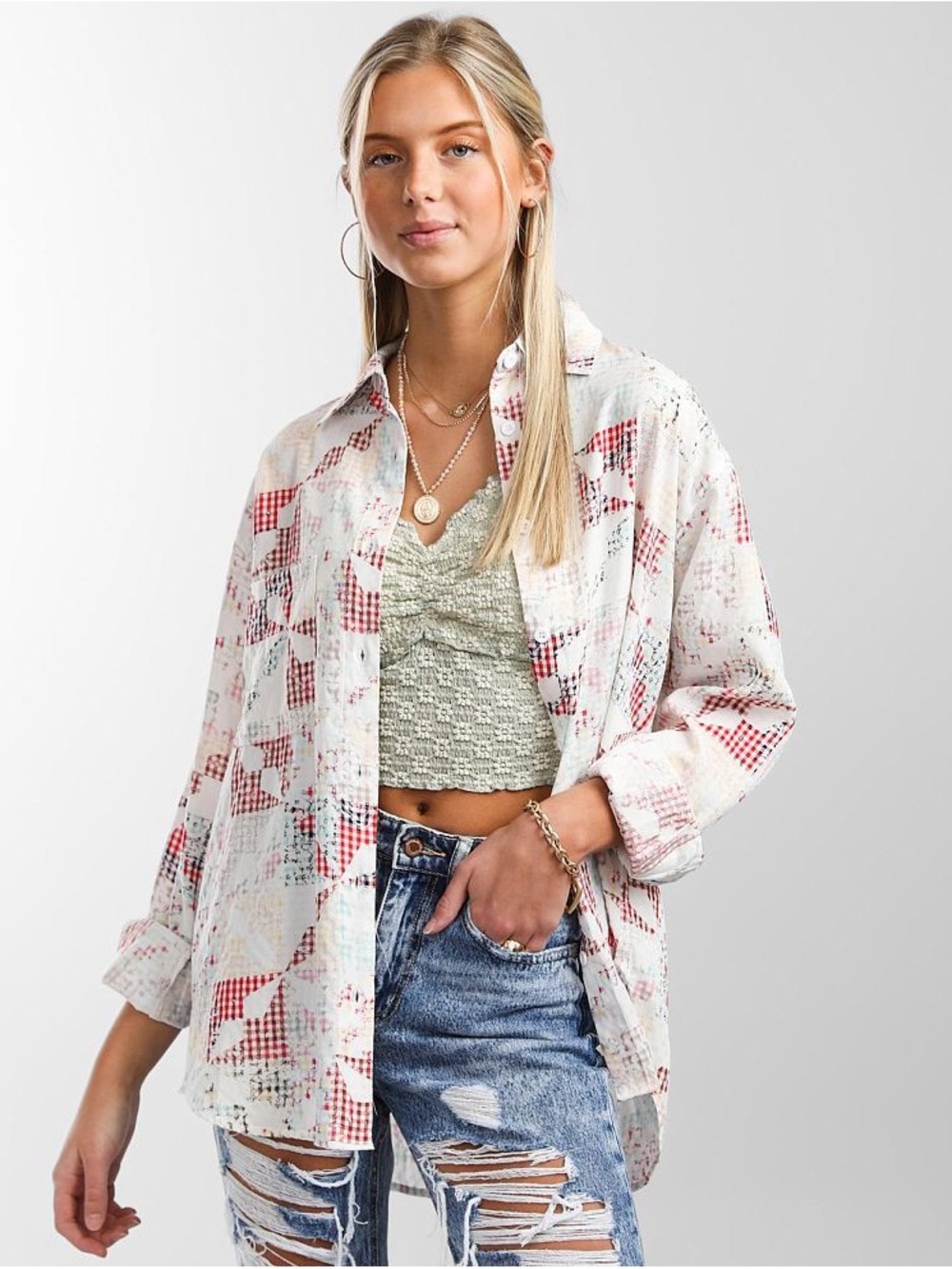 Gilded Intent Patchwork Print Button-Up